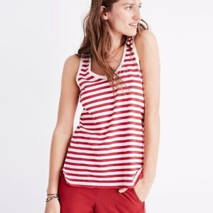 Madewell Suzi Red & White Striped 100% Cotton Tank Top Sleeveless XS